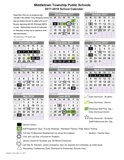 2017-2018 School Calendar - Middletown Township School District