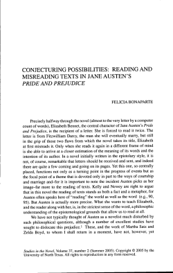 reading and misreading texts in jane austen`s pride and prejudice