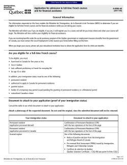 Application for admission to full-time French courses and financial