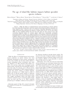 The age of island-like habitats impacts habitat specialist species