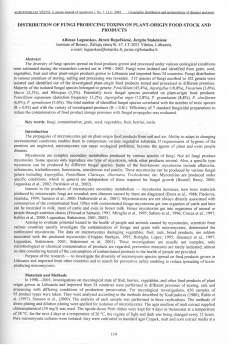 Distribution of fungi producing toxins on plant