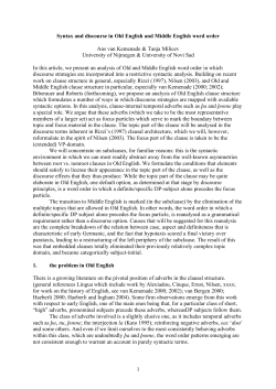 1 Syntax and discourse in Old English and