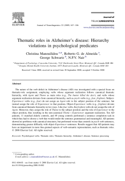 Thematic roles in AlzheimerŁs disease: Hierarchy violations