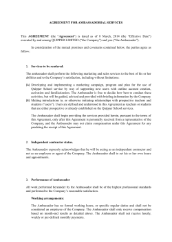 AGREEMENT FOR AMBASSADORIAL SERVICES This