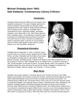 Michael Ondaatje (born 1943) Gale Database: Contemporary