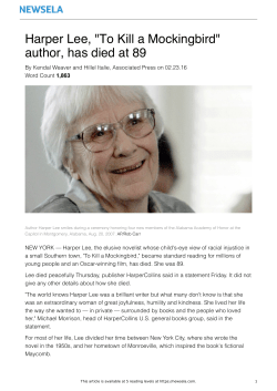 Harper Lee, "To Kill a Mockingbird" author, has died at 89