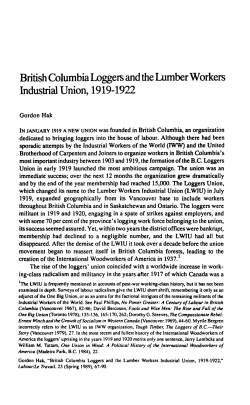 British Columbia Loggers and the Lumber Workers Industrial Union
