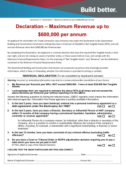 Declaration &ndash; Maximum Revenue up to $600000 per annum