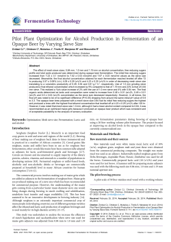 Pilot Plant Optimization for Alcohol Production in Fermentation of an