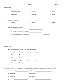 Name Hour______ Redox Review &bull; Oxidation state rules: o