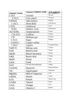 C2H6O Alcohol Corn statch CHNaO3 Alka Seltzer
