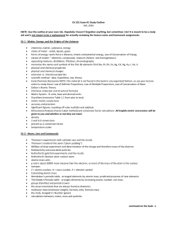 Chem 221 Exam #1 Study Outline