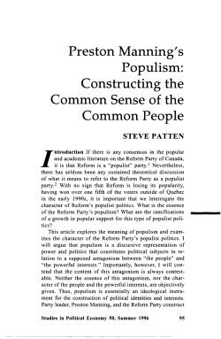 Preston Manning`s Populism: Constructing the Common Sense of