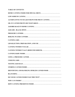 table of contents home canning foods for special