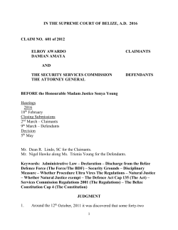 IN THE SUPREME COURT OF BELIZE, A.D. 2016 CLAIM NO. 601