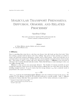 Molecular Transport Phenomena: Diffusion