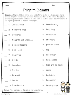 Games Pilgrims Play - More Than a Worksheet