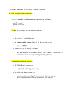 LECTURE 1 New kind of evidence: Archival Research