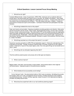 Critical Questions: Lesson Learned Focus Group Meeting