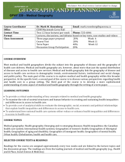 GPHY 339 &ndash; Medical Geography
