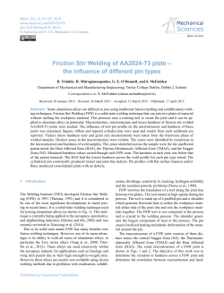 Friction Stir Welding of AA2024-T3 plate &ndash; the influence of different