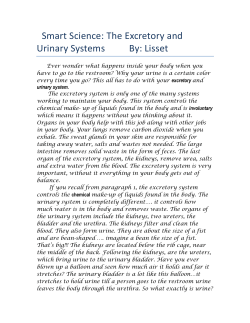 Smart Science: The Excretory and Urinary Systems By: Lisset