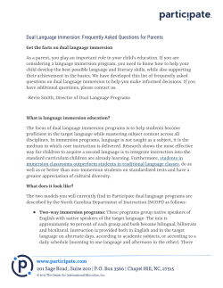 Dual Language Immersion: Frequently Asked Questions for Parents