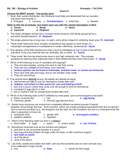 BIL 106 &ndash; Biology of Animals Krempels &ndash; Fall 2014 Exam III Choose