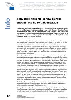 Tony Blair tells MEPs how Europe should face up to globalisation