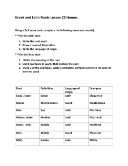 Greek and Latin Roots Lesson 29 Honors