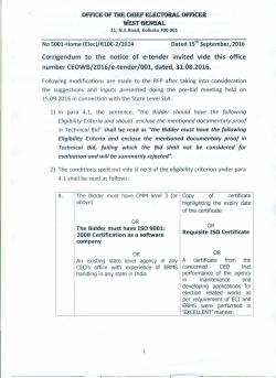 Corrigendum to the notice of e-tender invited vide this office number