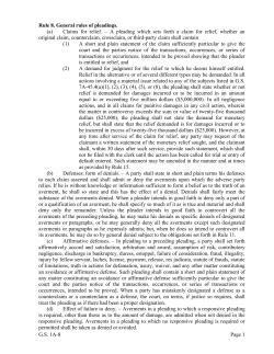 G.S. 1A-8 Page 1 Rule 8. General rules of pleadings. (a) Claims for