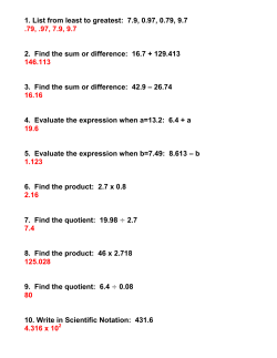 1. List from least to greatest: 7.9, 0.97, 0.79, 9.7 .79
