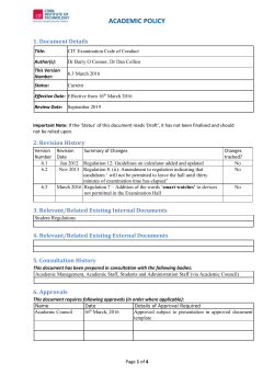 Code of Conduct for Examination Candidates, Update March 2016