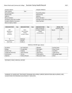 Mount Wachusett Community College Summer Camp Health Record