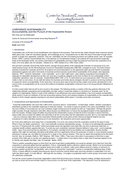 CORPORATE SUSTAINABILITY: Accountability and the Pursuit of