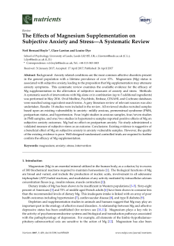 The Effects of Magnesium Supplementation on Subjective Anxiety
