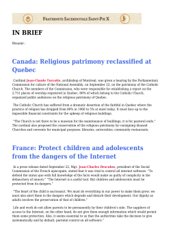 IN BRIEF Canada: Religious patrimony reclassified at Quebec