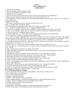 UNIT - 1 THE SOLID STATE QUESTIONS