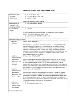 Taxonomic journal style supplement, GHBI