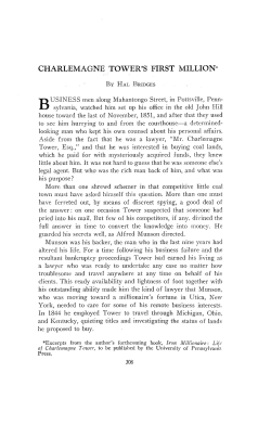 CHARLEMAGNE TOWER`S FIRST MILLION*