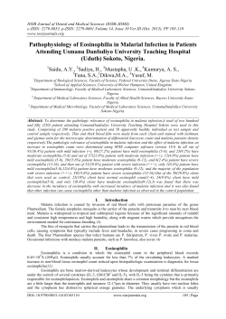 Pathophysiology of Eosinophilia in Malarial Infection in Patients
