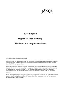 2014 English Higher &ndash; Close Reading Finalised Marking