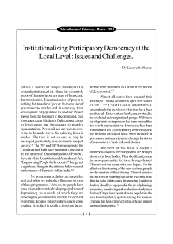 Institutionalizing Participatory Democracy at the Local Level : Issues
