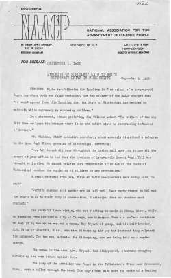 NAACP Press Release on Lynching of Emmett Till, September 1, 1955