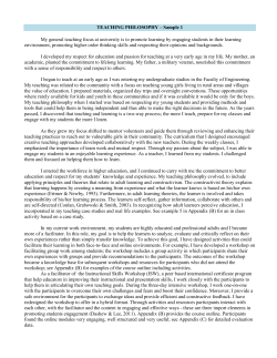 TEACHING PHILOSOPHY – Sample 1 My general teaching focus at