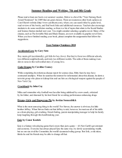 Summer Reading and Writing- 7th and 8th Grade