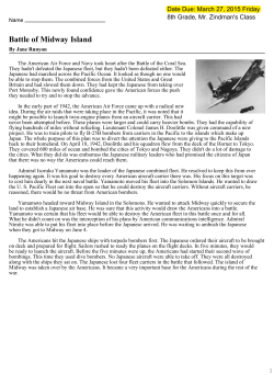 Battle of Midway Island - Mr. Zindman`s 6th Grade Class
