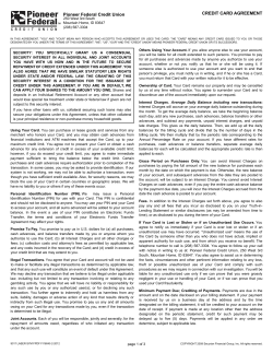 CREDIT CARD AGREEMENT Pioneer Federal Credit Union