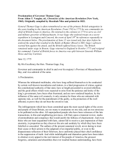 Proclamation of Governor Thomas Gage